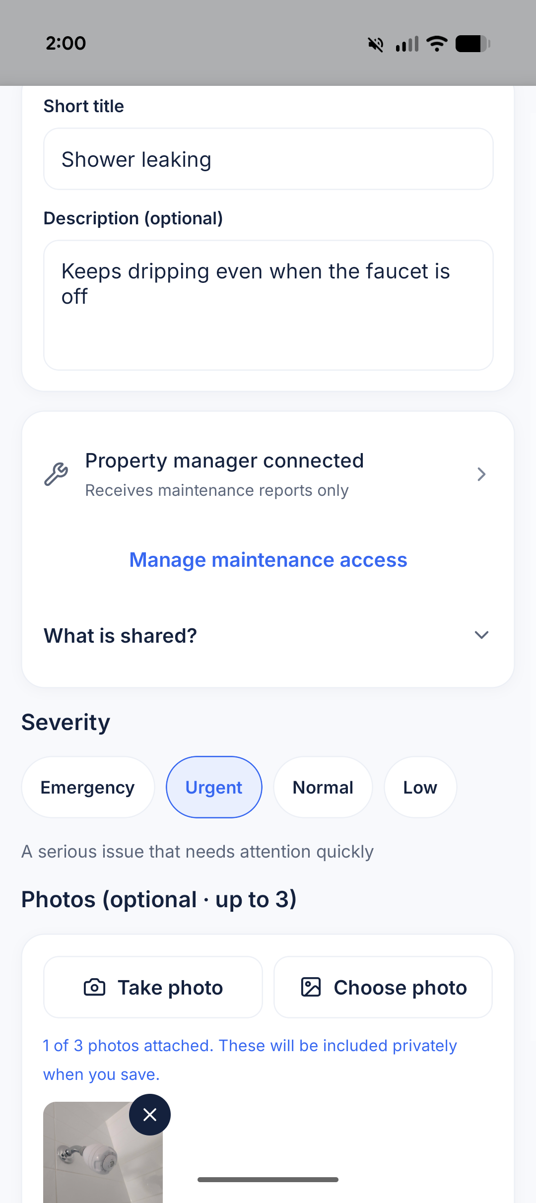 EasyDen maintenance issue report with photos and severity
